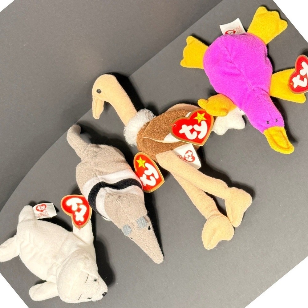 Ty Beanie Babies 4 Plush Lot Antsy Stretchy Seal Duck 1993 1996 McDonald's *